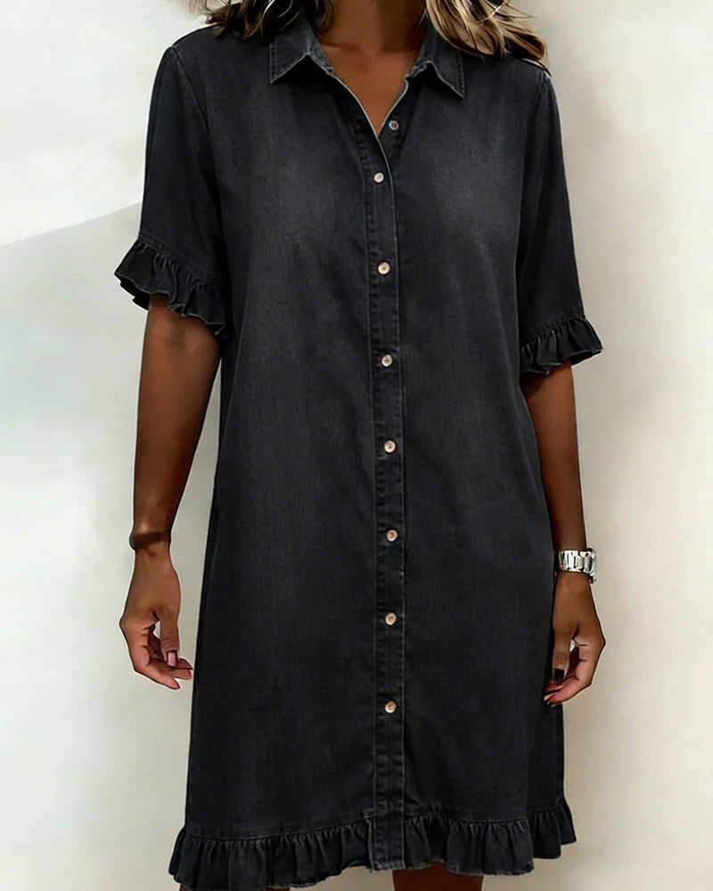 Raelle™ | Ruffled Denim Button Dress