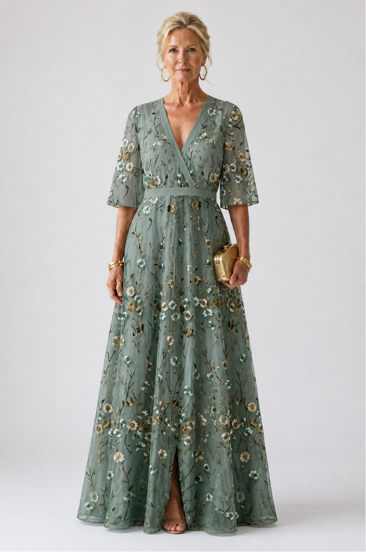 Amara™ | Floral V Neck Short Sleeve Maxi Dress