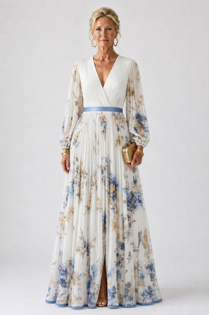 Clarice™ | Long Sleeve V Neck Floral Maxi Dress