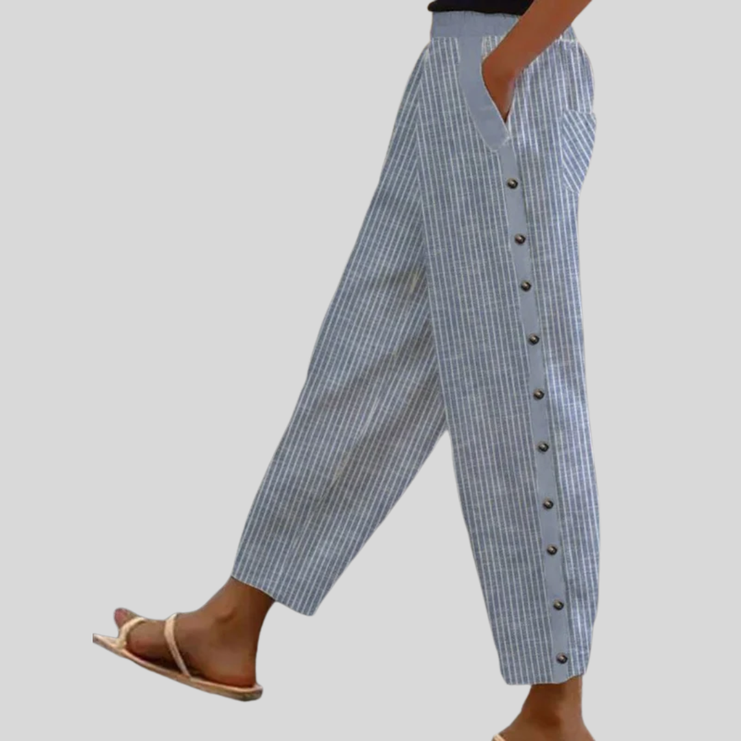 Linaya - Striped Button-Down Trousers
