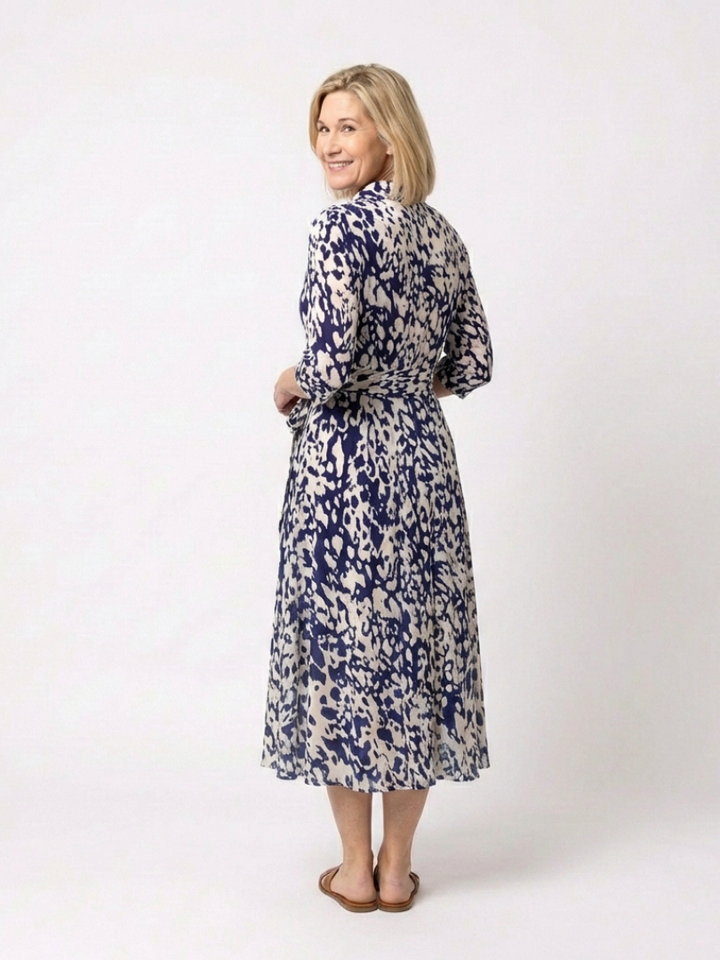 Oriana | Collared Long Sleeve Waist Tie Midi Dress