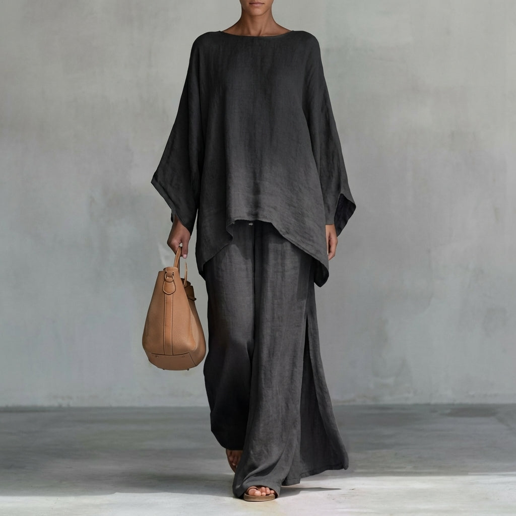 Cristina | Two-Piece Set with Long Sleeves and Wide Leg Pants