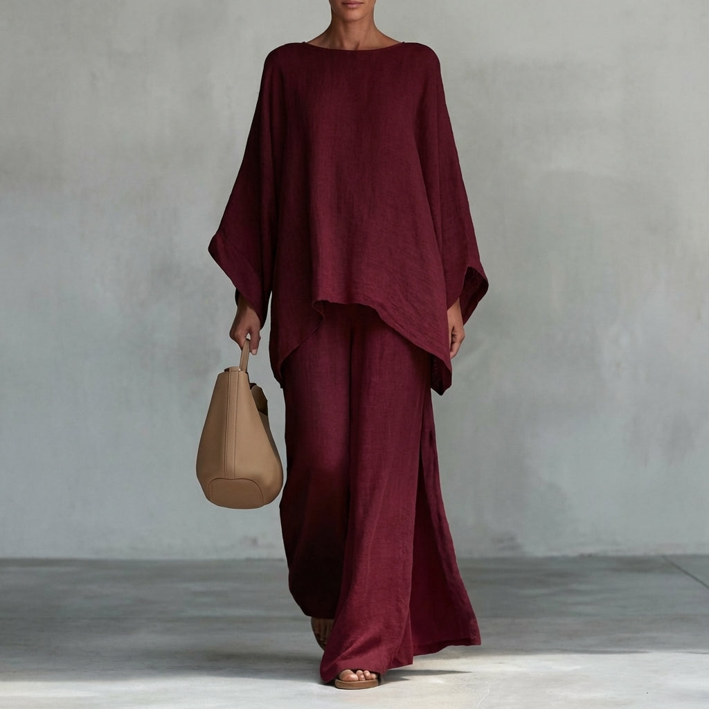 Cristina | Two-Piece Set with Long Sleeves and Wide Leg Pants