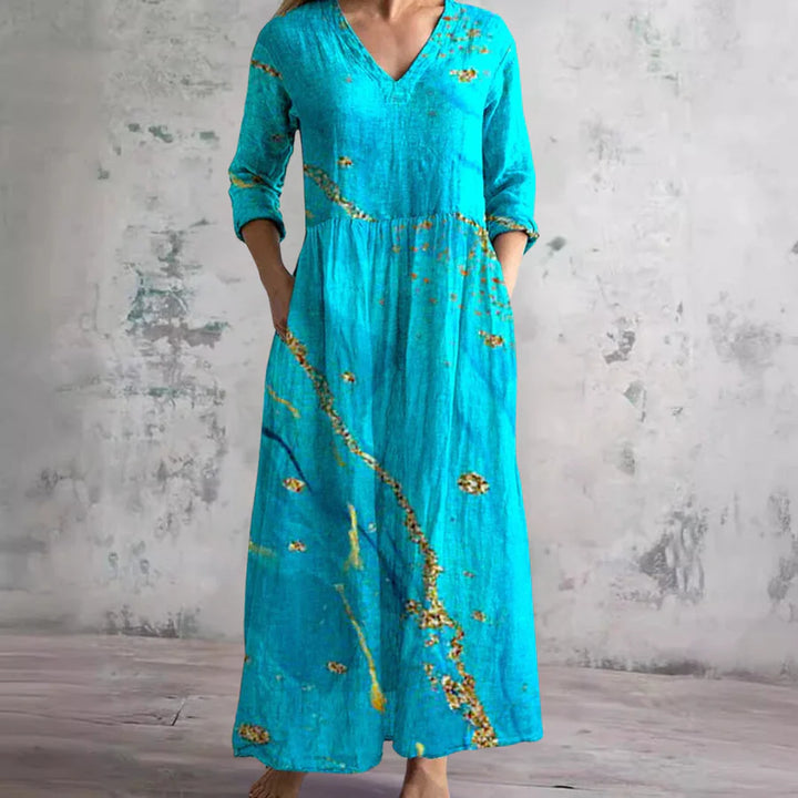 Raina™ | Vintage Floral V-Neck Midi Dress