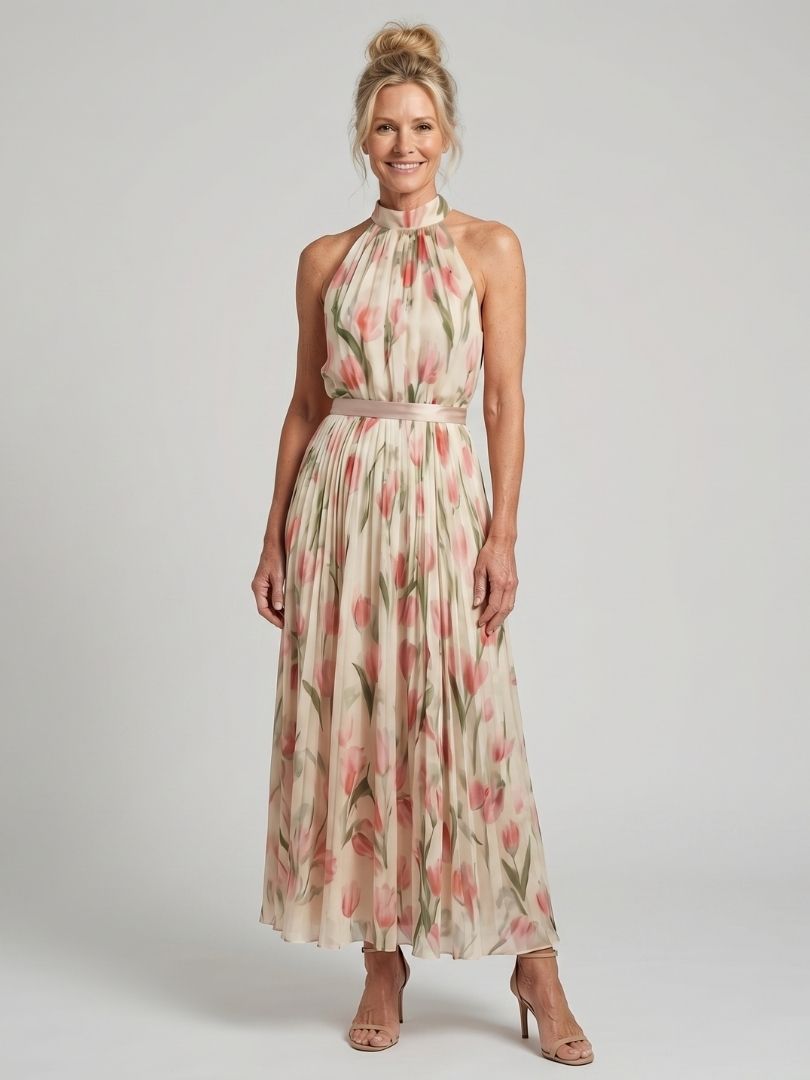 Ursula™ | Halter Neck Floral Midi Dress