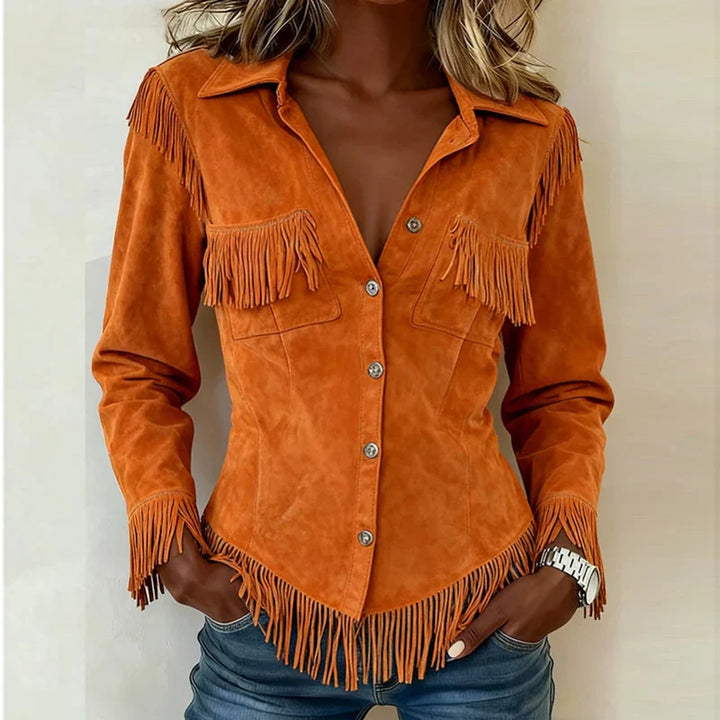 Valérie │ Fringe Suede Button-Up Blouse