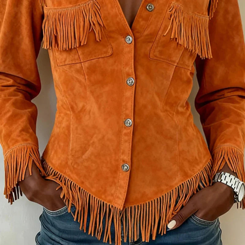 Valérie │ Fringe Suede Button-Up Blouse
