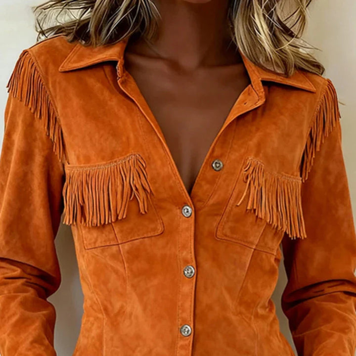Valérie │ Fringe Suede Button-Up Blouse