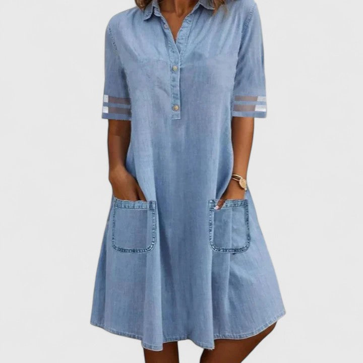 Zandra™ | Comfortable Denim Shirt Pocket Dress