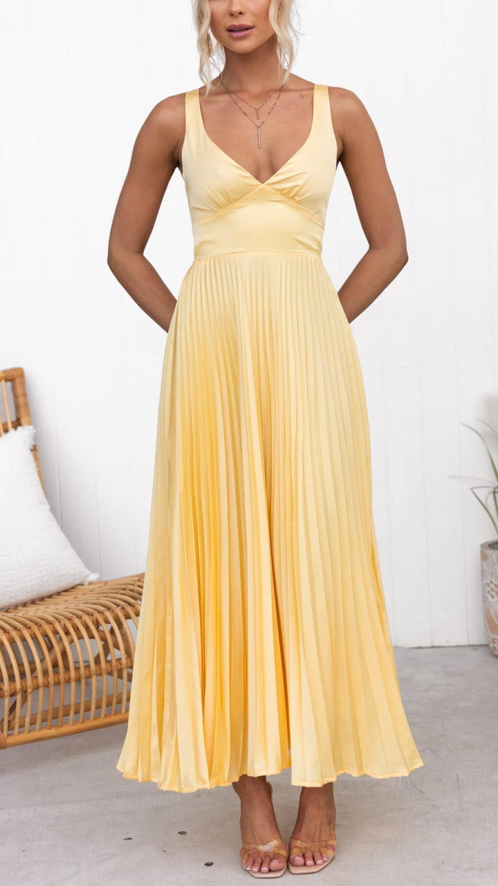 Corinne™ | Pleated V-Neck Maxi Dress