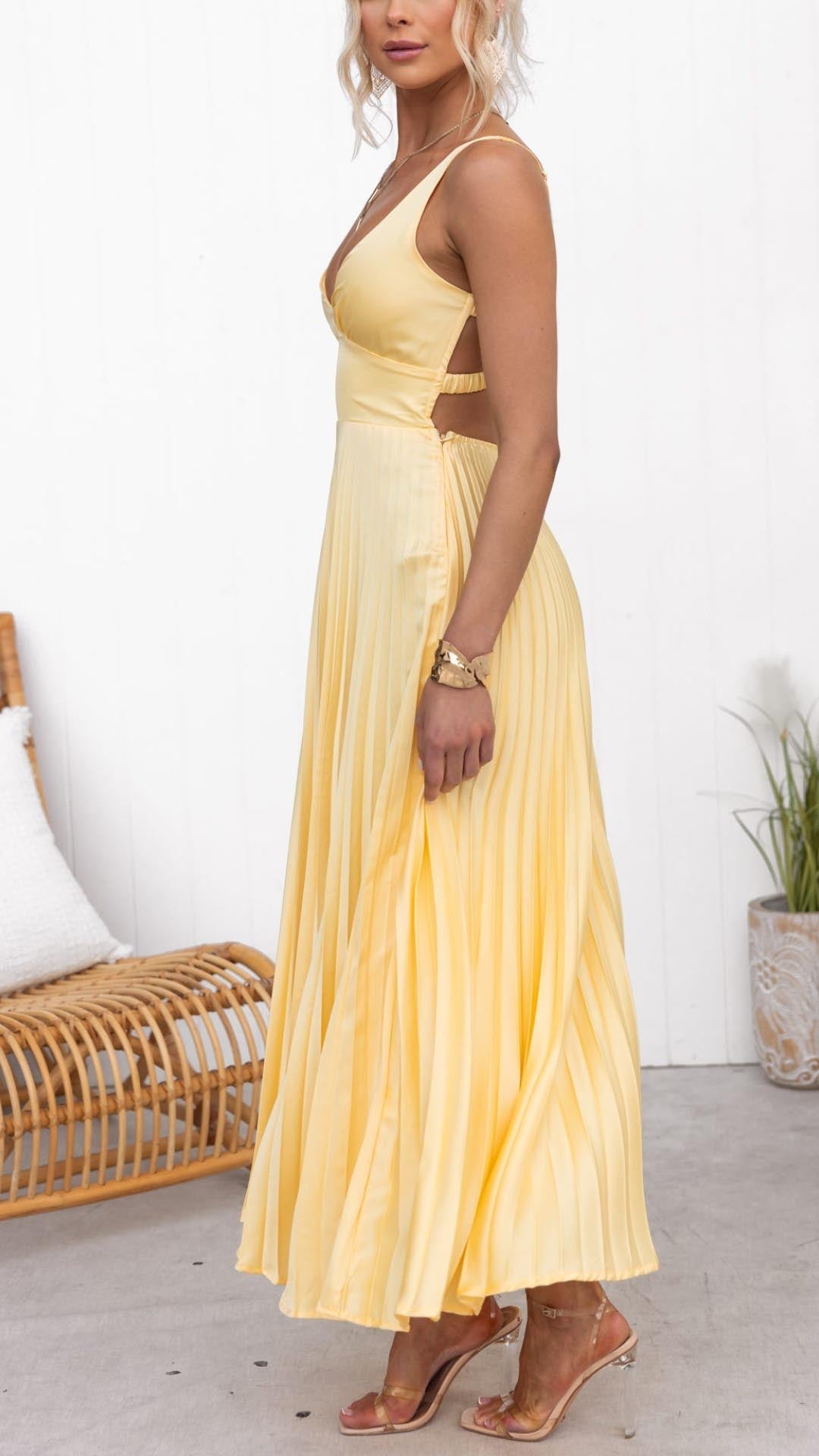Corinne™ | Pleated V-Neck Maxi Dress
