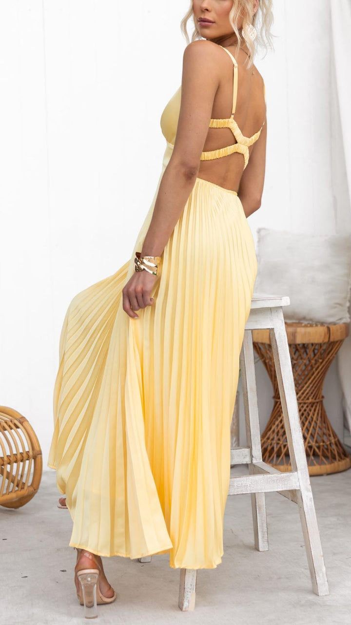 Corinne™ | Pleated V-Neck Maxi Dress
