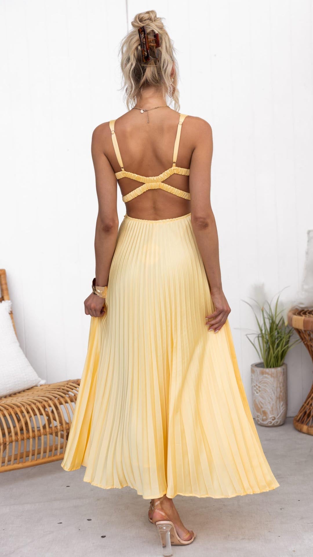 Corinne™ | Pleated V-Neck Maxi Dress