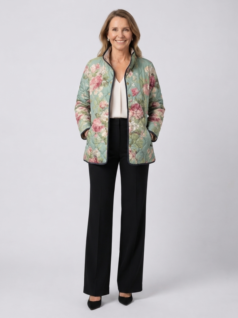 Carys™ - Retro Floral Patterned Quilted Jacket