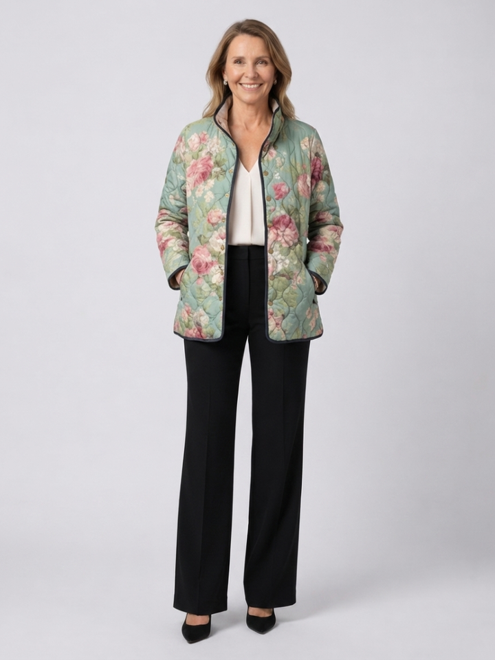 Carys™ - Retro Floral Patterned Quilted Jacket