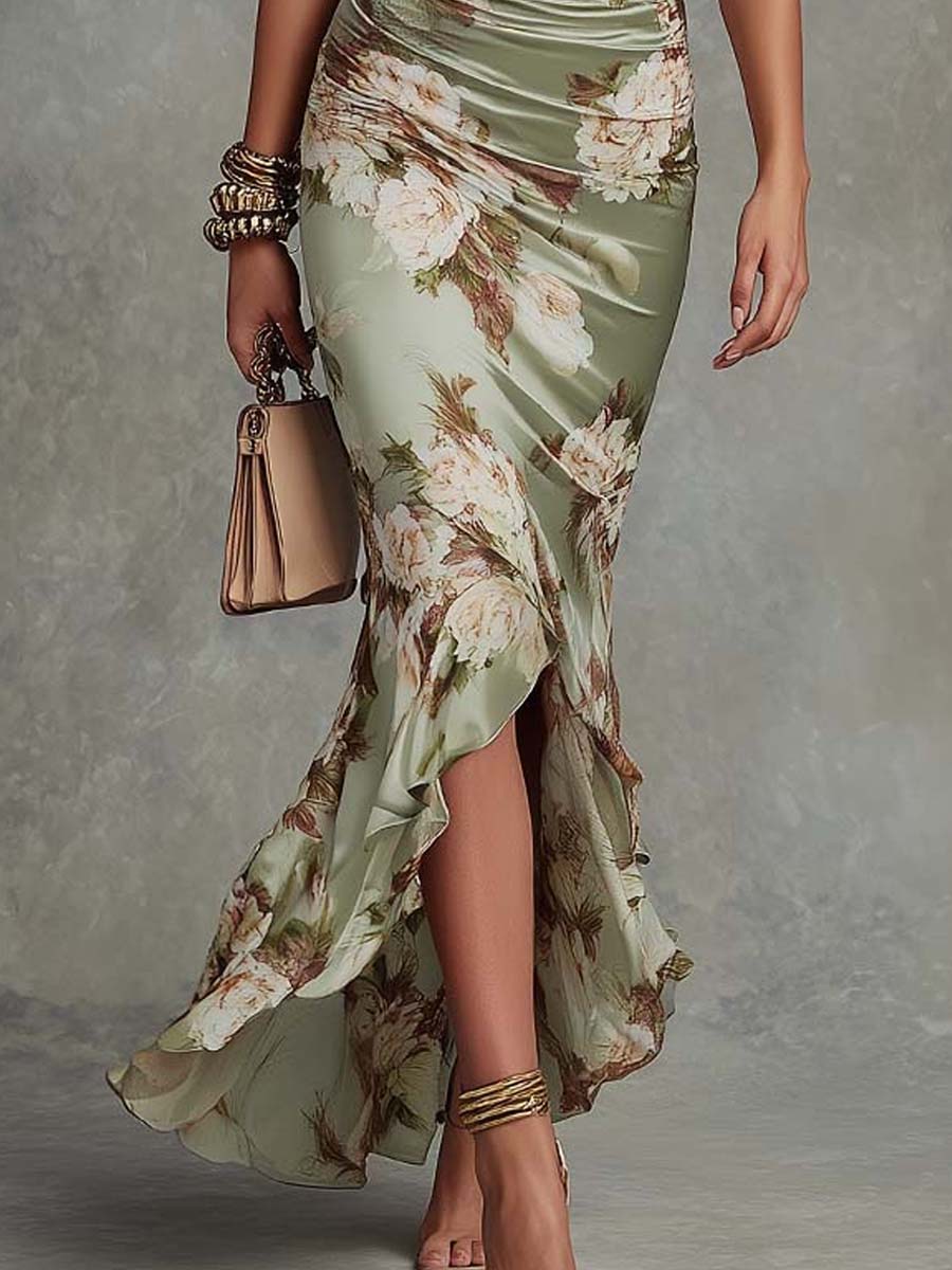 Hana™ | Long asymmetrical dress with floral print