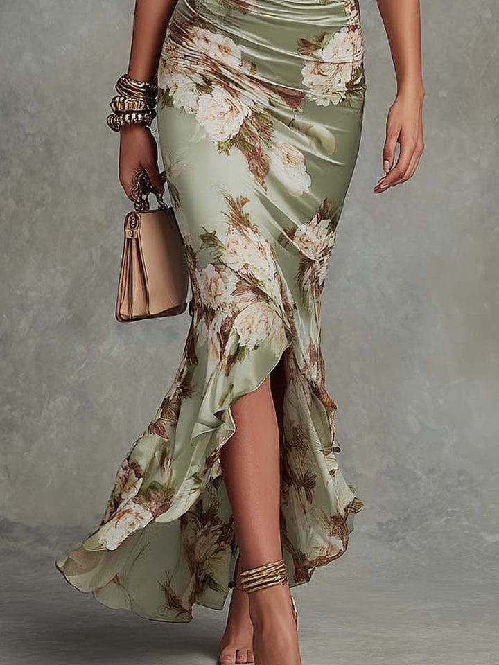 Hana™ | Long asymmetrical dress with floral print