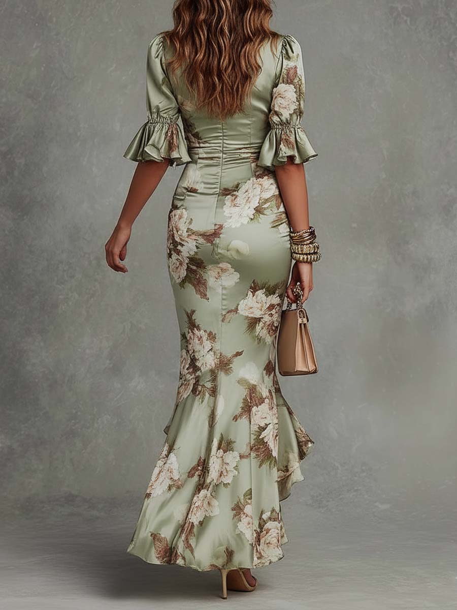 Hana™ | Long asymmetrical dress with floral print