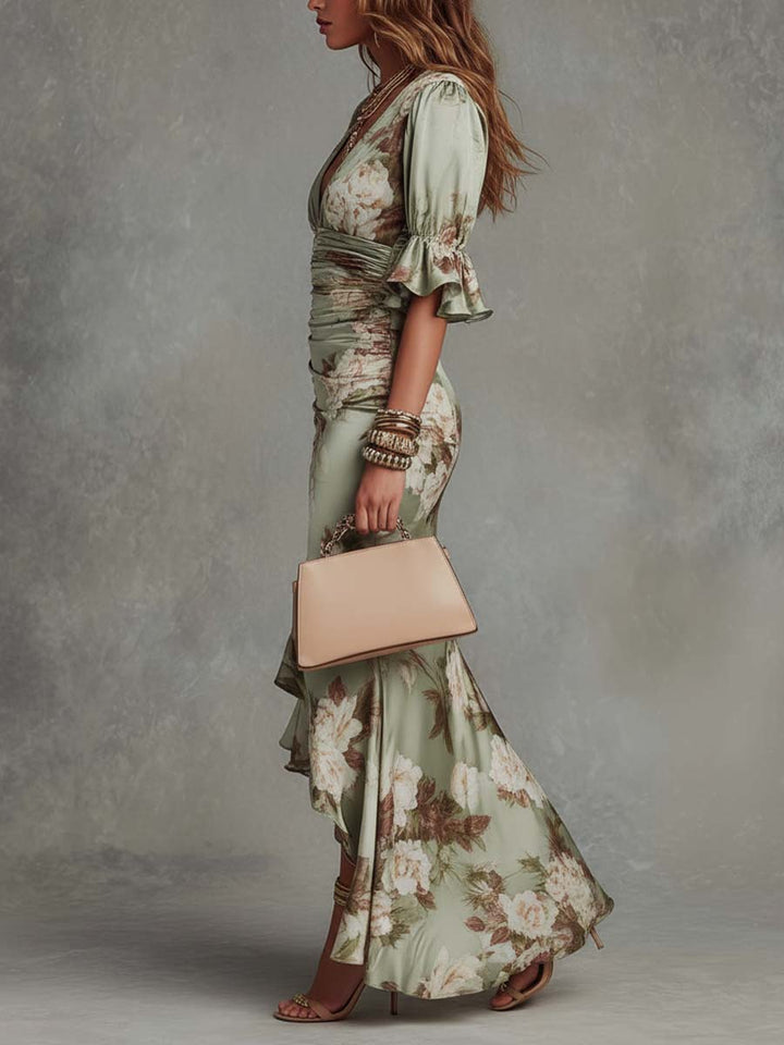 Hana™ | Long asymmetrical dress with floral print