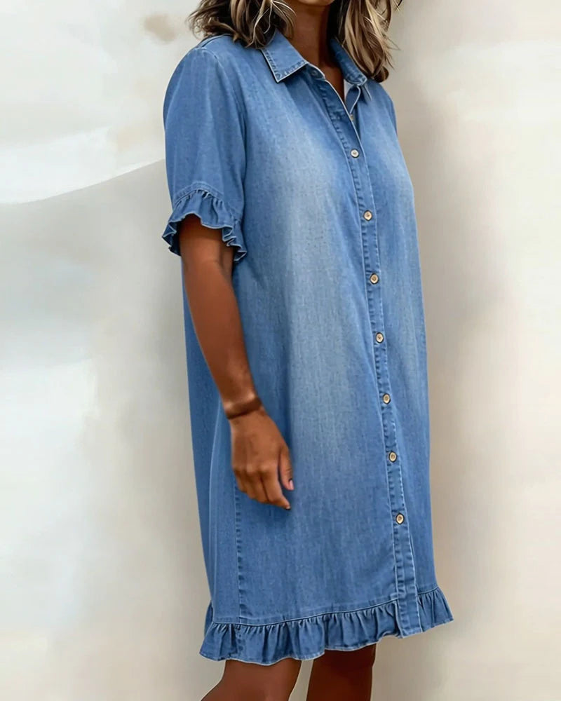 Raelle™ | Ruffled Denim Button Dress