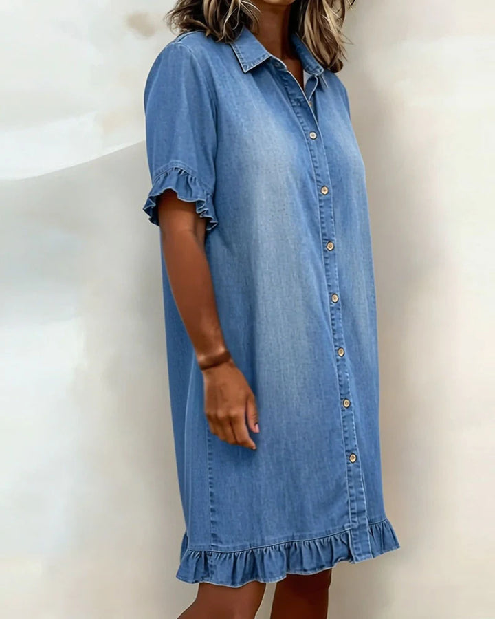 Raelle™ | Ruffled Denim Button Dress