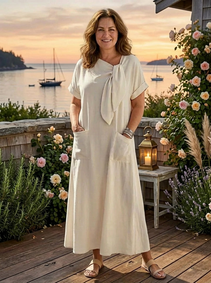 Elowyn | Round Neck Short Sleeve Pocket Maxi Dress