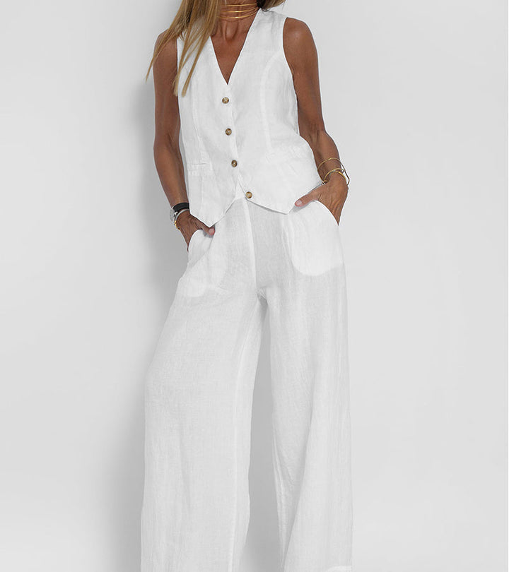 LENA | BUTTONED VEST & WIDE-LEG TROUSERS LOUNGE SET