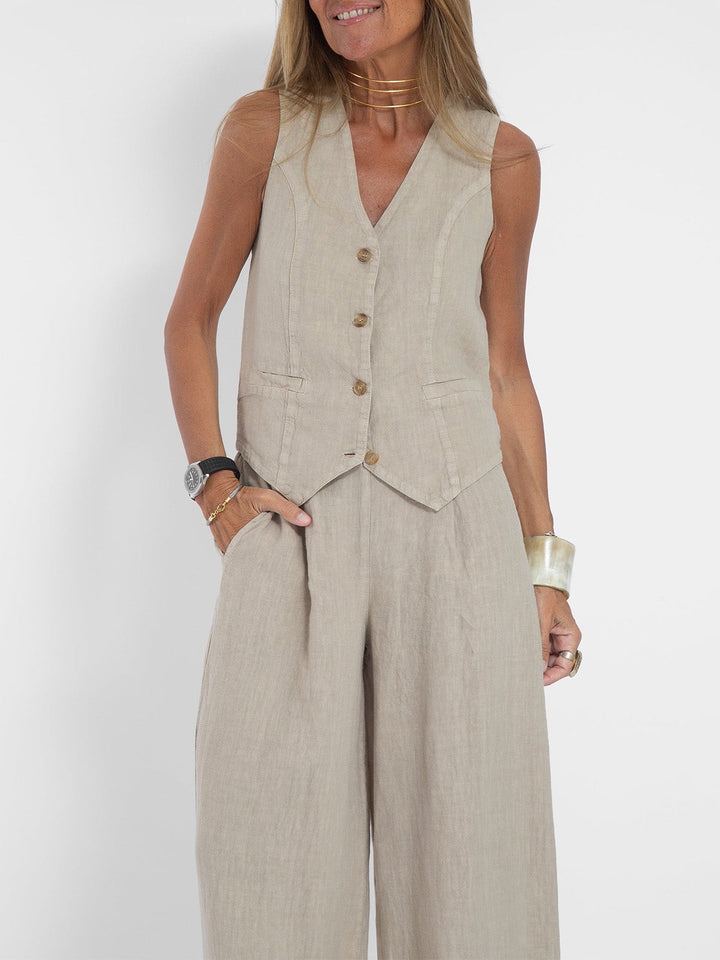 LENA | BUTTONED VEST & WIDE-LEG TROUSERS LOUNGE SET