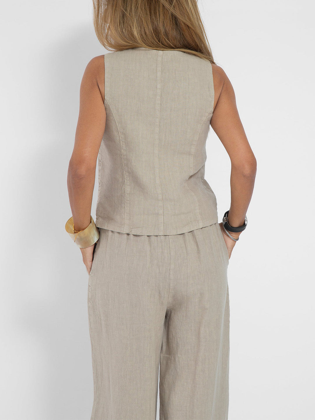LENA | BUTTONED VEST & WIDE-LEG TROUSERS LOUNGE SET
