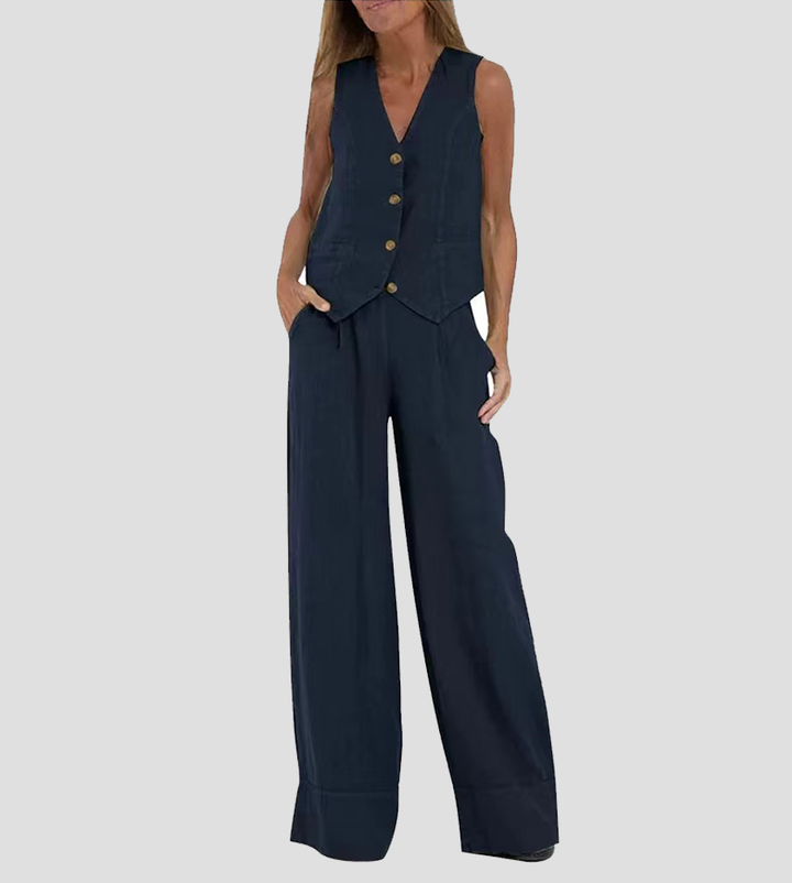 LENA | BUTTONED VEST & WIDE-LEG TROUSERS LOUNGE SET