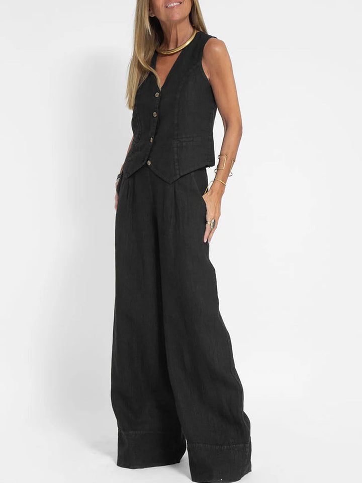 LENA | BUTTONED VEST & WIDE-LEG TROUSERS LOUNGE SET