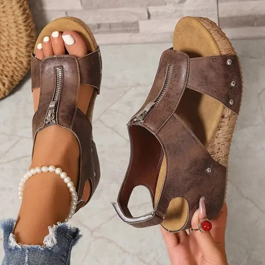 Freda™ | Cut-Out Zip Wedge Sandals