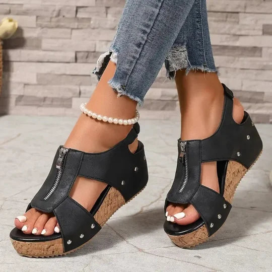 Freda™ | Cut-Out Zip Wedge Sandals