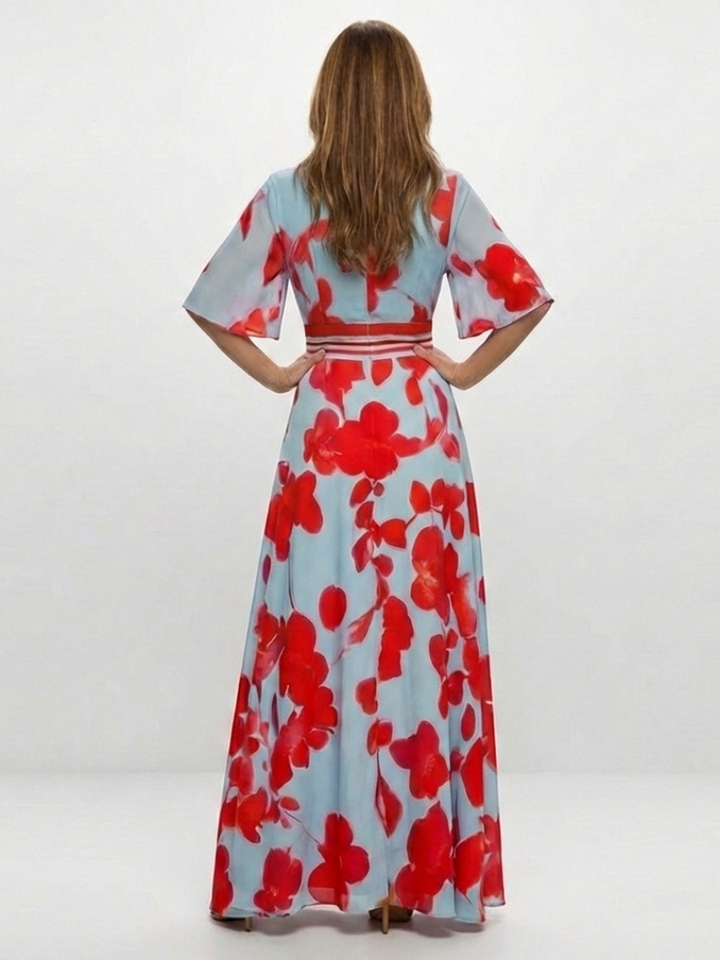 Serena™ | V Neck Short Sleeve Floral Maxi Dress