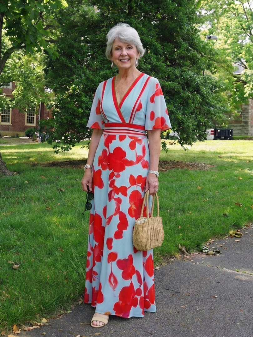 Serena™ | V Neck Short Sleeve Floral Maxi Dress
