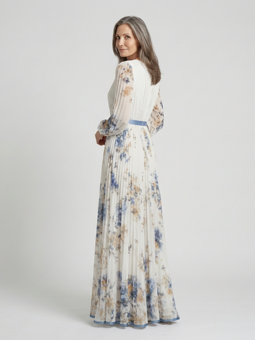 Clarice™ | Long Sleeve V Neck Floral Maxi Dress