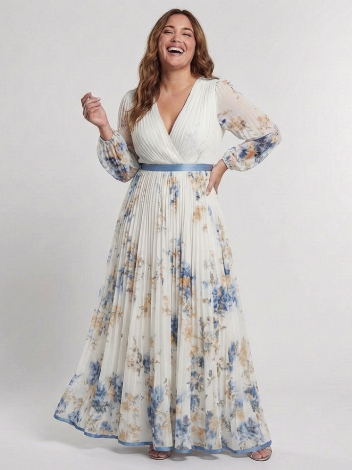 Clarice™ | Long Sleeve V Neck Floral Maxi Dress