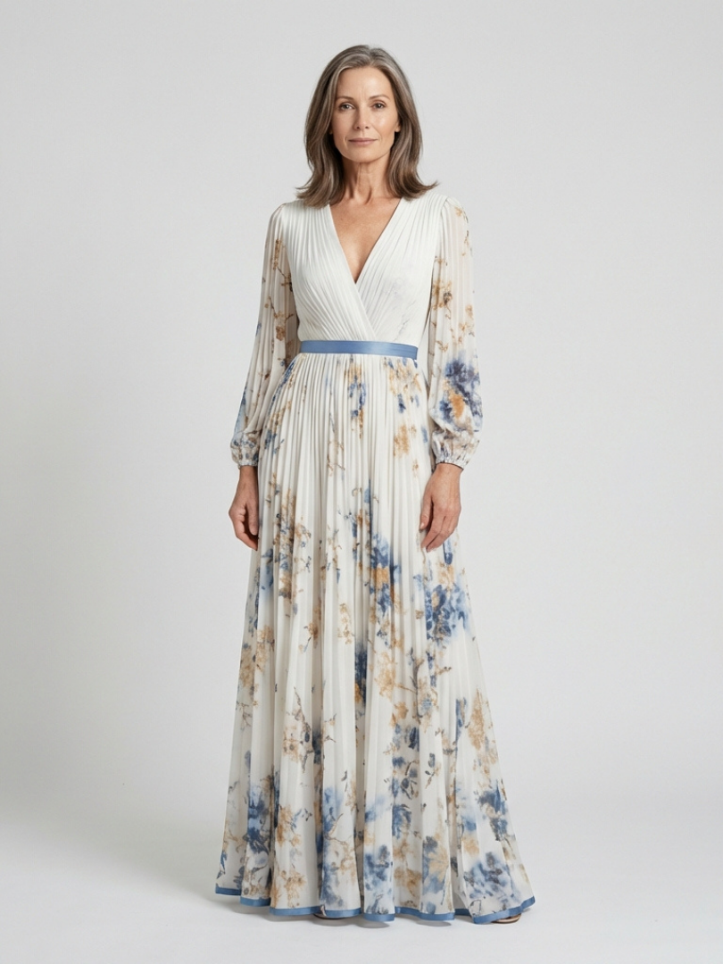 Clarice™ | Long Sleeve V Neck Floral Maxi Dress
