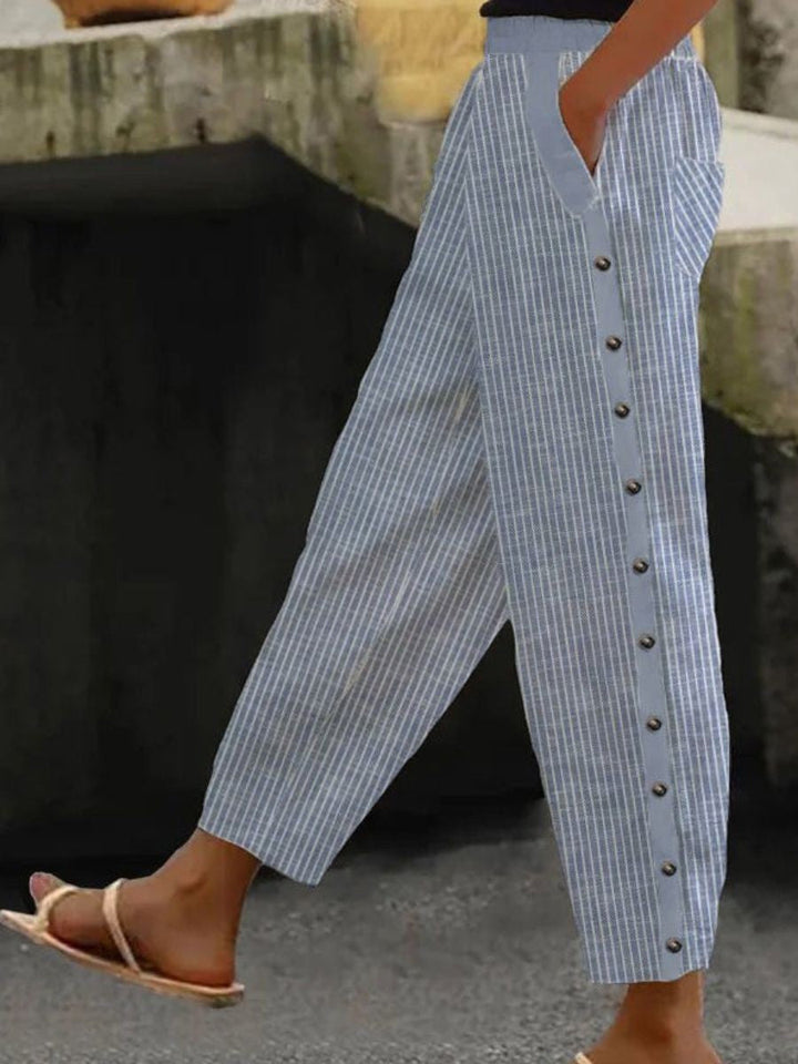 Linaya - Striped Button-Down Trousers