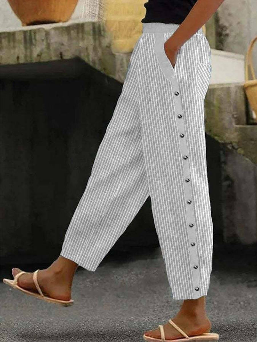 Linaya - Striped Button-Down Trousers