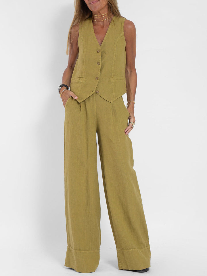 LENA | BUTTONED VEST & WIDE-LEG TROUSERS LOUNGE SET