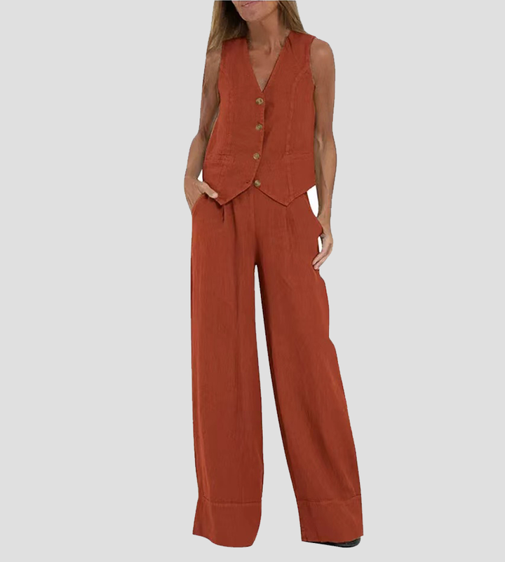 LENA | BUTTONED VEST & WIDE-LEG TROUSERS LOUNGE SET