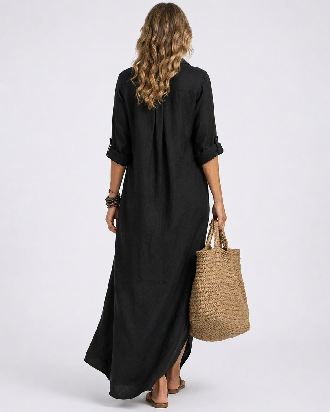 Alessia - Soft black maxi dress with buttons