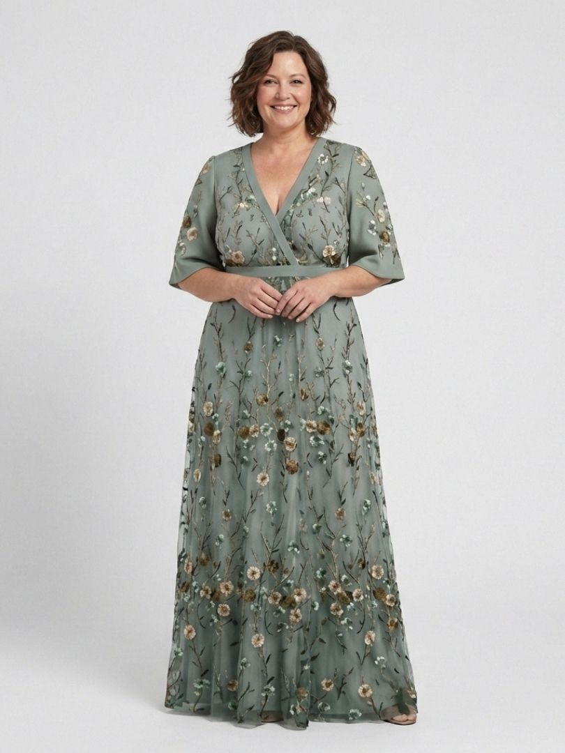 Amara™ | Floral V Neck Short Sleeve Maxi Dress