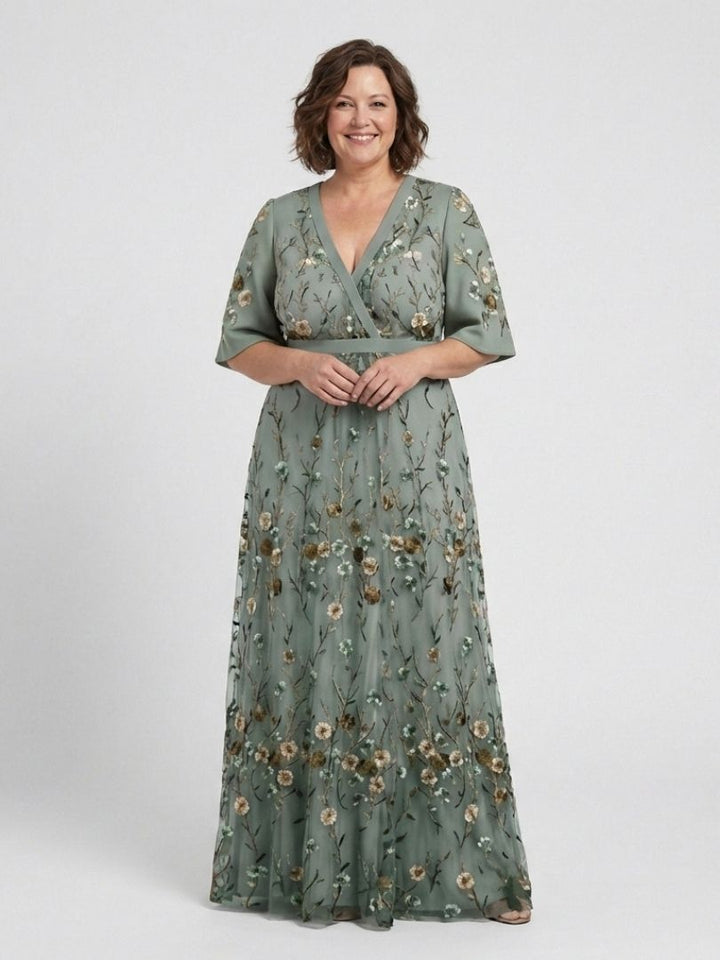 Amara™ | Floral V Neck Short Sleeve Maxi Dress