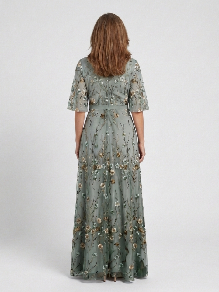 Amara™ | Floral V Neck Short Sleeve Maxi Dress