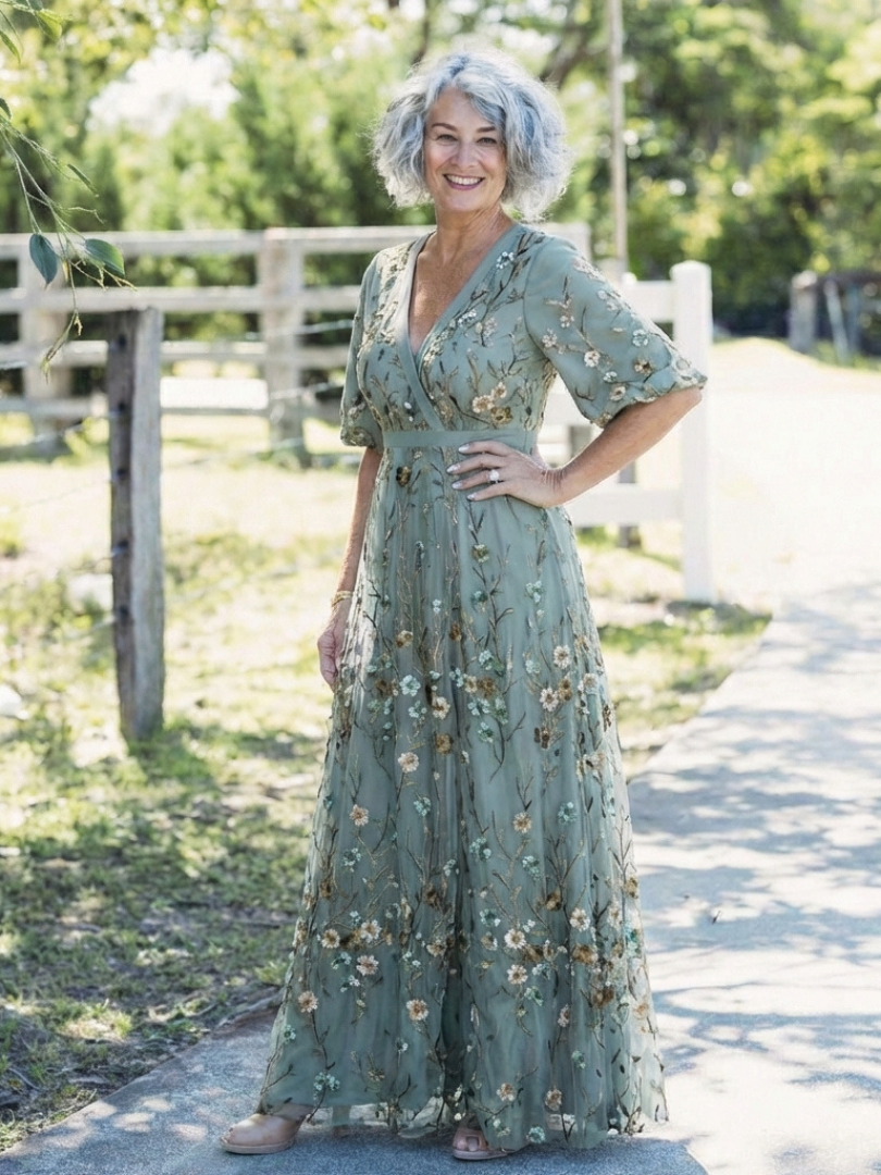 Amara™ | Floral V Neck Short Sleeve Maxi Dress