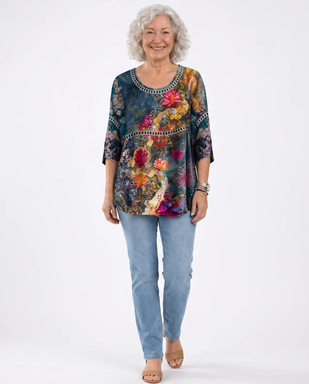 Nicole | Vintage Floral Denim Blouse
