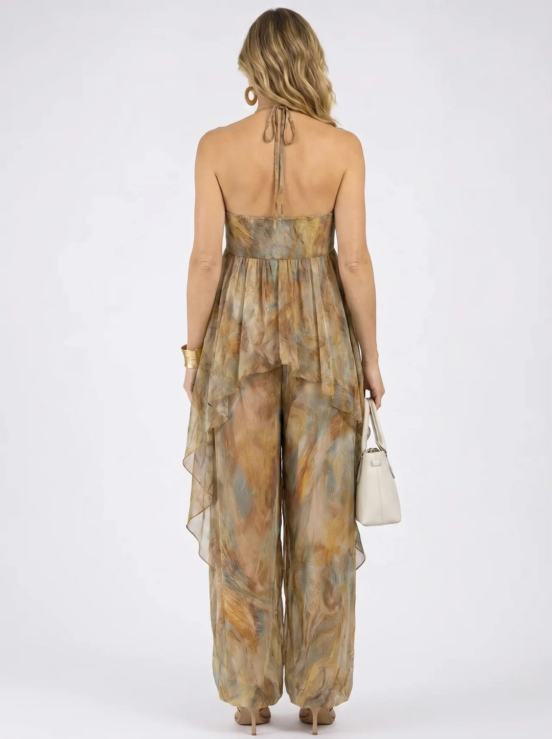 Sienna Chiffon Ruffled Camisole and Wide Leg Pants Set