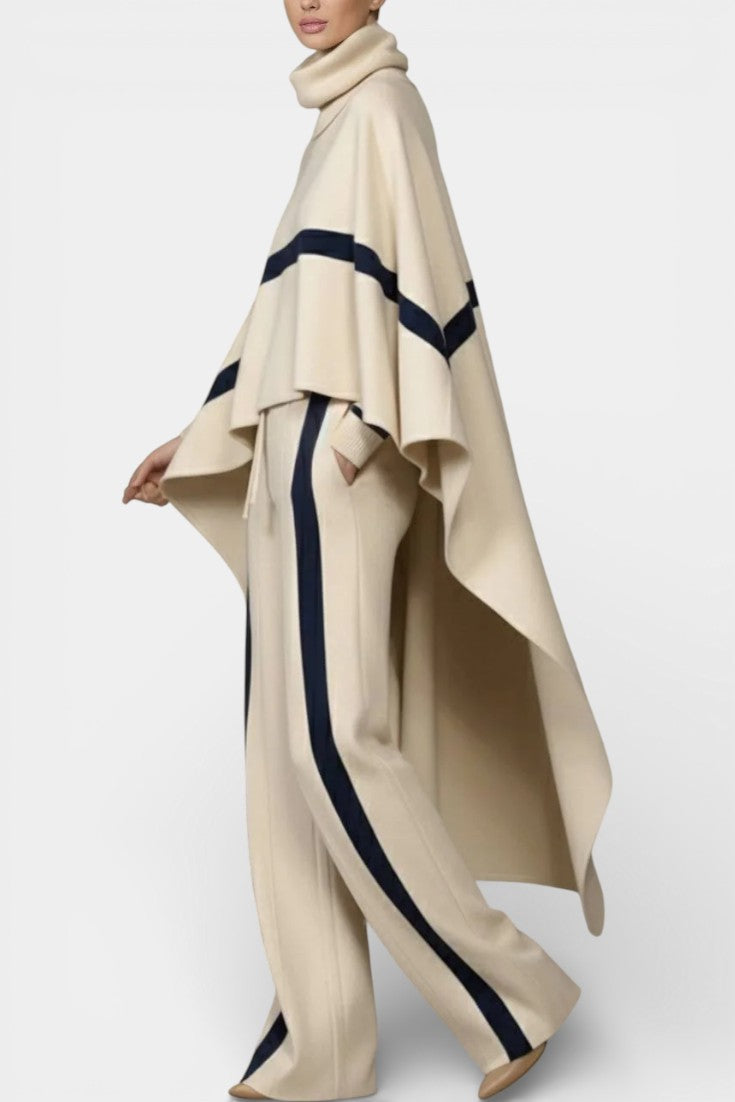 Hailey Two-Piece Cape Poncho and Wide Striped Pants